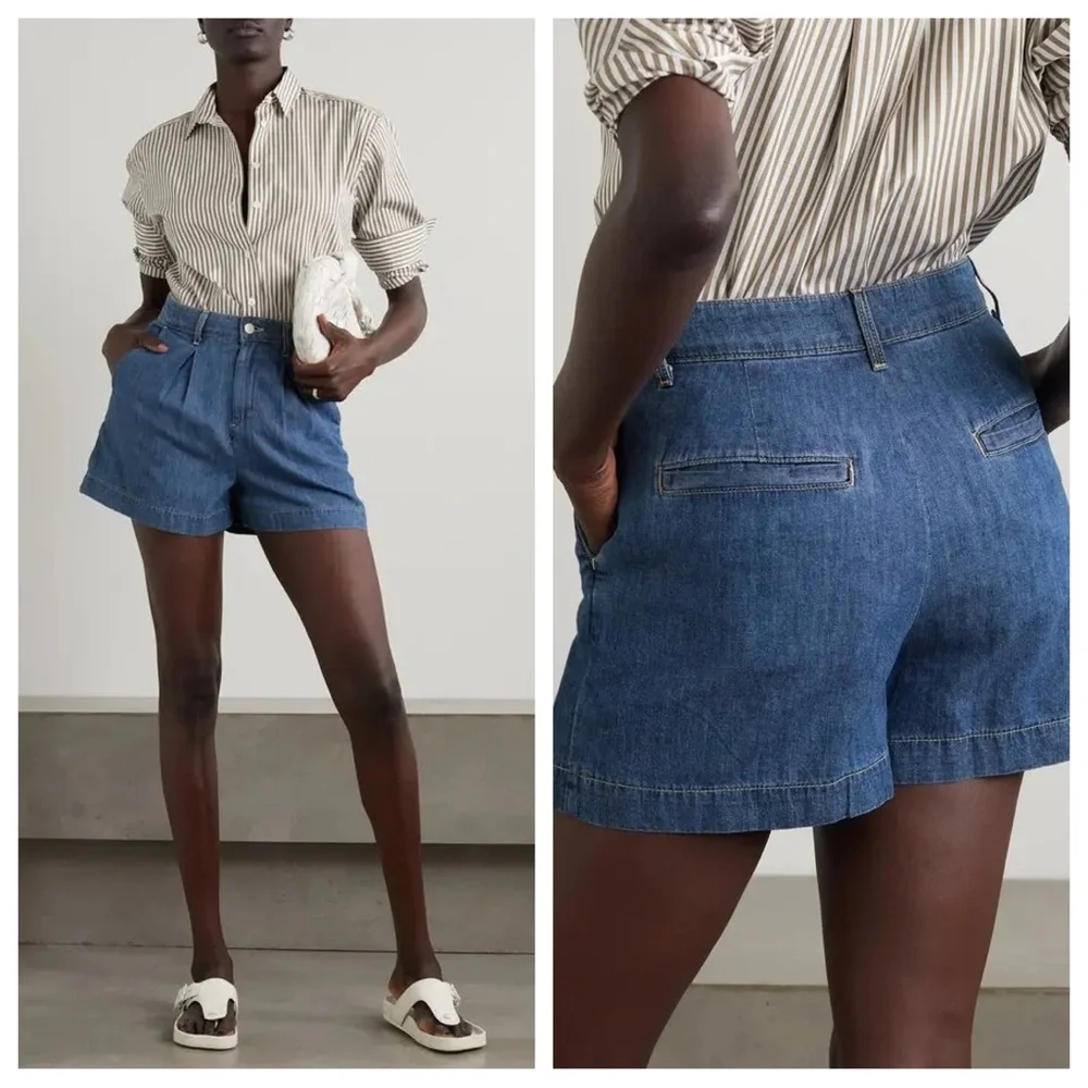 L’AGENCE Zahari Pleated Denim Shorts High-Rise Soft Denim Casual Effortless - Picture 2 of 7